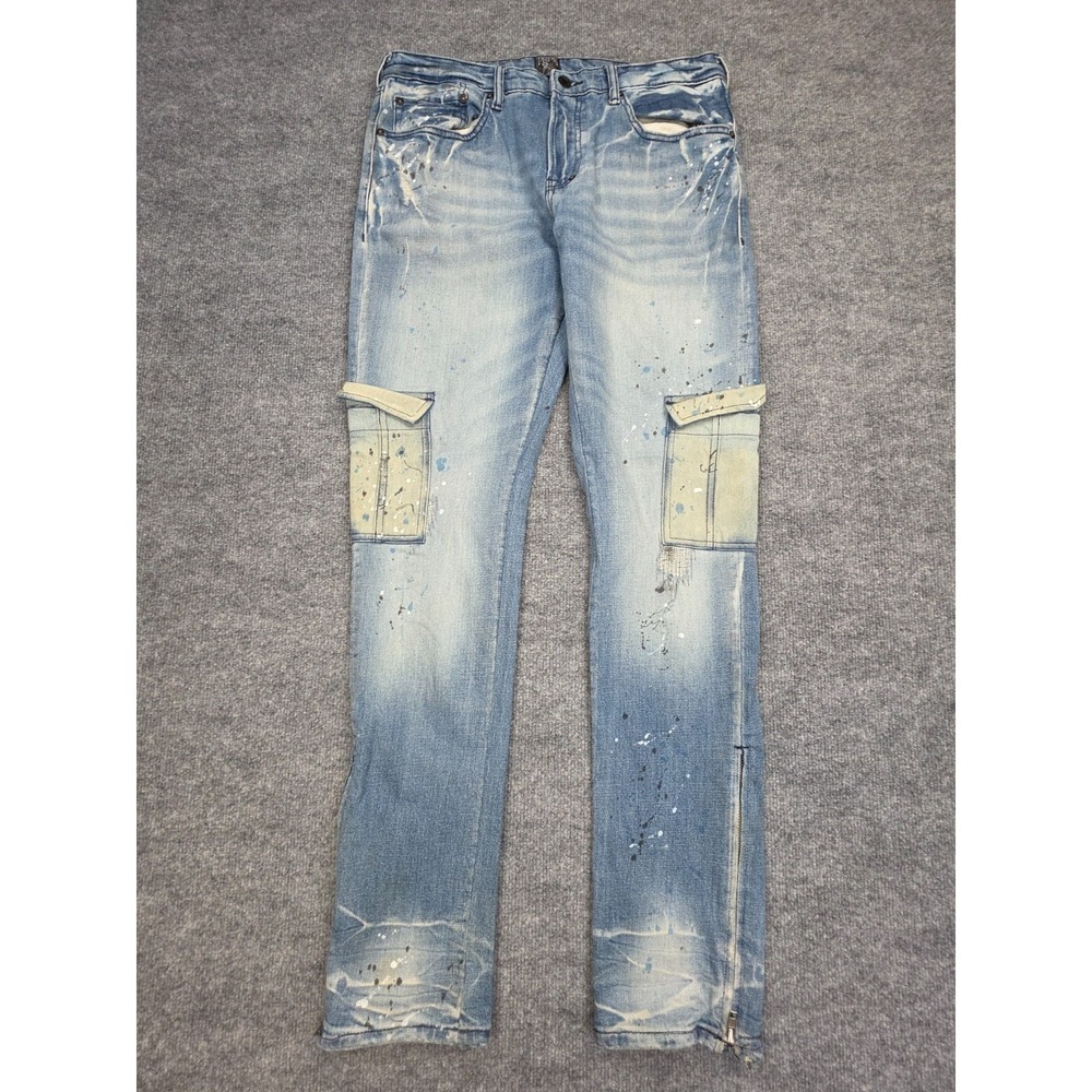 PRPS Goods Le Sabre Slim Tapered Fit Paint Splatter Men Size 34 (Fits 32) Blue